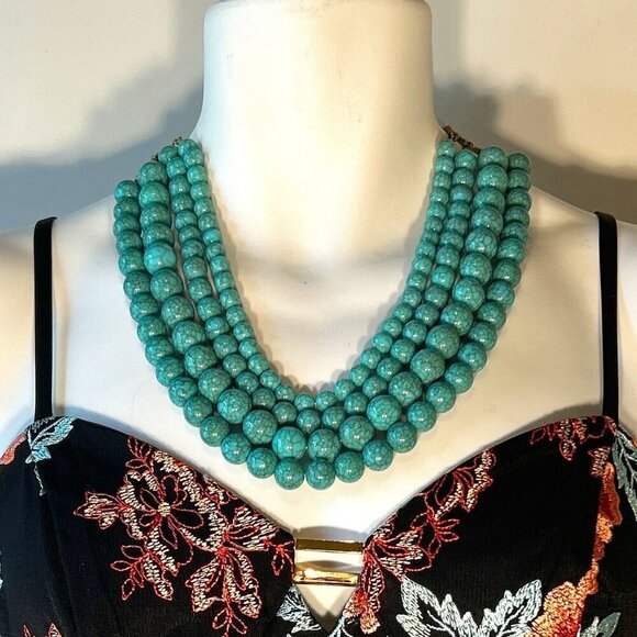 Sugarfix Turquoise Marbled Beads 4-strand Necklace Vintage Boho Ranch Timeless - Picture 1 of 6